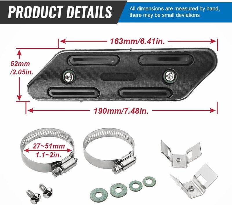 GZYF Zhisheng Motorcycle Exhaust Muffler Pipe Heat Shield Cover Heel Guard Protector ATV Go Karts Quads Universal for Suzuki, for HONDA, for Kawasaki, Husaberg, Sherco 4-Stroke Bikes ATVs, Black - Image 2